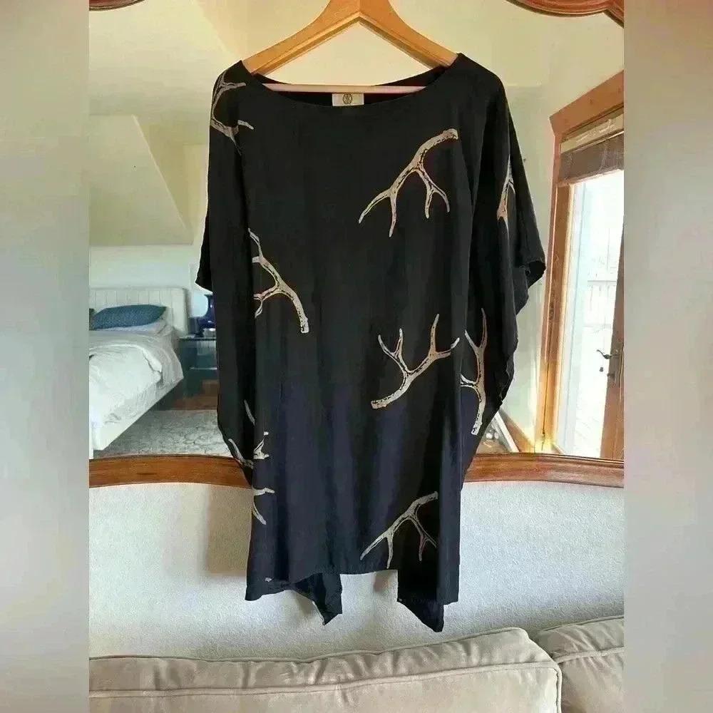 Koch Black silk with gold antler print - Sz - Med - Picture 4 of 8